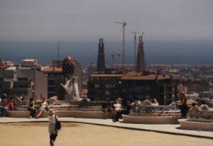 View of the terrace and the Sagrada Familla cathedral