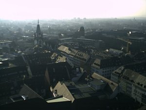 View from the top of the Muenster onto Martinstor and the city