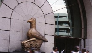 Zimbabwe Bird in front of the Reserve Bank