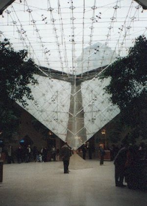 Inside the Louvre, glass pyramid