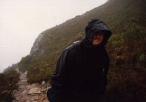 Stephen and the rain on the way up to the top of Bluff Knoll